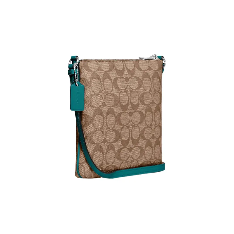 COACH Rowan Canvas With Leather Document Bag Shoulder Bag Crossbody Bag Small Size Women's Brown & Green-1
