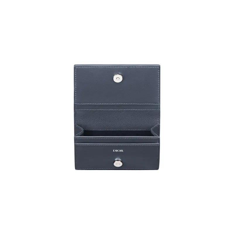 DIOR Grained Calfskin Business Card Holder Zero Wallet Card Holder Men's Navy-4