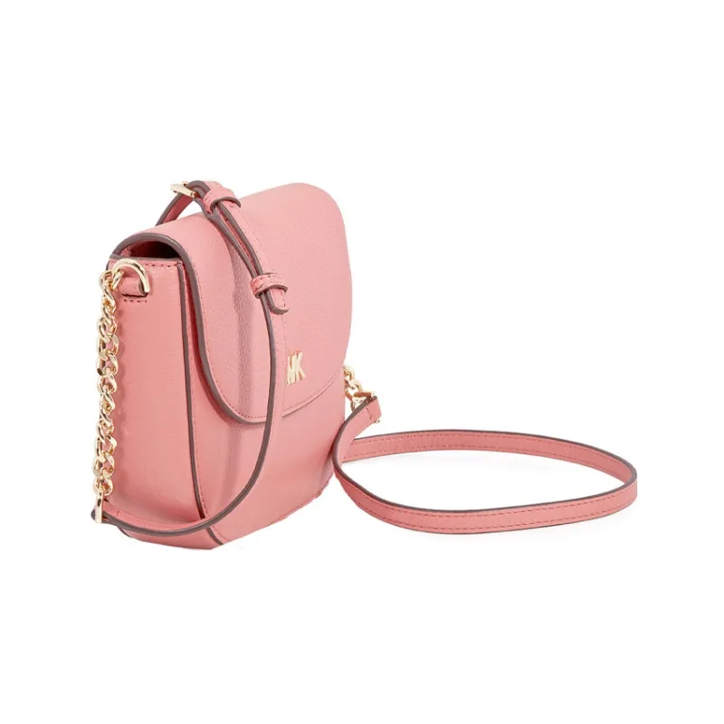 MICHAEL KORS Mott Litchi Grain Leather Saddle Bag Crossbody Shoulder Bag Women's Pink-1