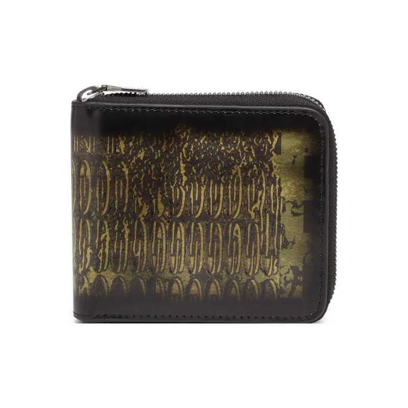 DIESEL Cow Leather Card Holder Wallet Regular Men's Black/Green-0