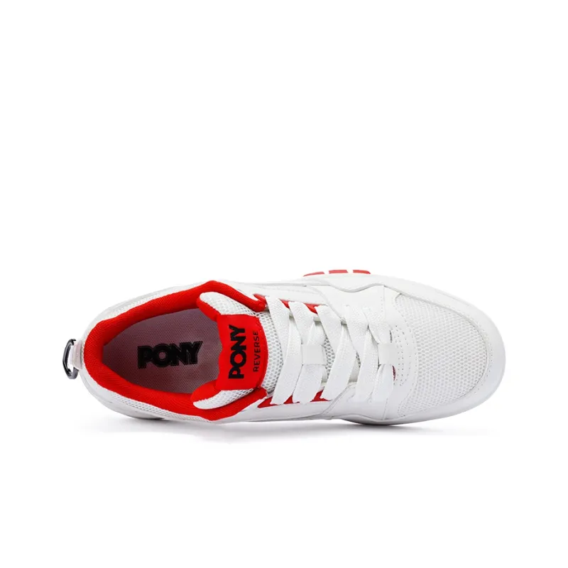 PONY Reverse Anti Slip Wear Resistant Low Top Skateboard Shoes Unisex White Red-2