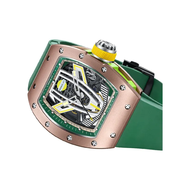 CRONUSART Automatic Mechanical Movement Rubber Strap Watch Men's Watches Cut-Out Dial-2