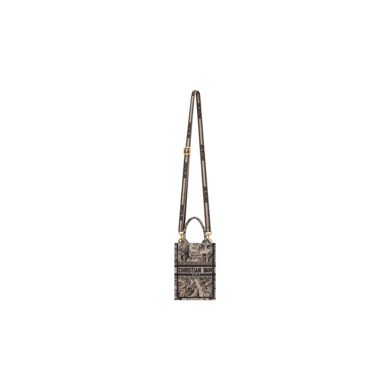 DIOR Embroidery Tote Bag Shopping Bag Cell Phone Pouch Shoulder Bag Crossbody Bag Handbag Mini Women's Beige/Black-1