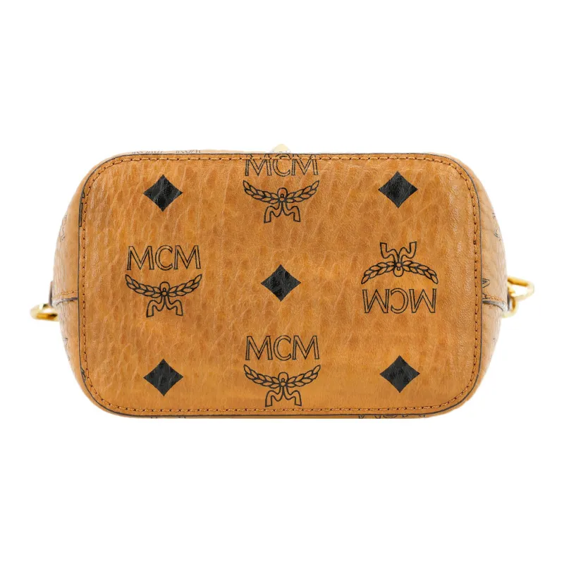 MCM Artificial Leather Bucket Bag, Shoulder Bag, Crossbody Bag, Handbag Mini Women's Brown/Cognac-3