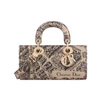 DIOR Lady D-JOY Cow Leather Dior Bag Shoulder Bag Crossbody Bag Handbag Small Size Women's Beige/Black