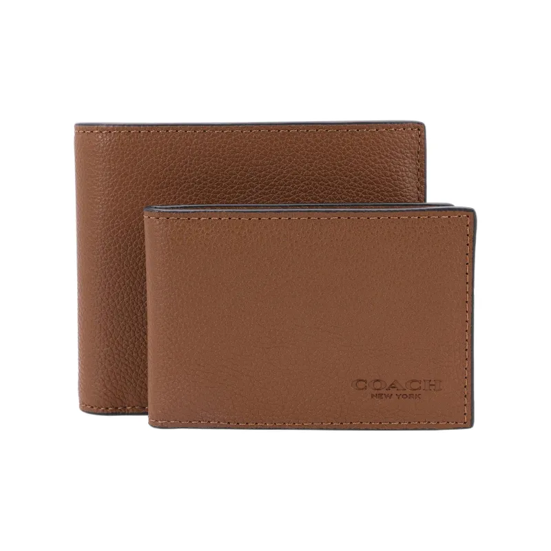 COACH 3 IN 1 Wallet Litchi Grain Cow Leather 3 in 1 Wallet Men's Dark Brown-1