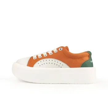Brilli Pace Lightweight Height Increasing Low-Top Canvas Puffy Skateboard Shoes Unisex Orange White Green