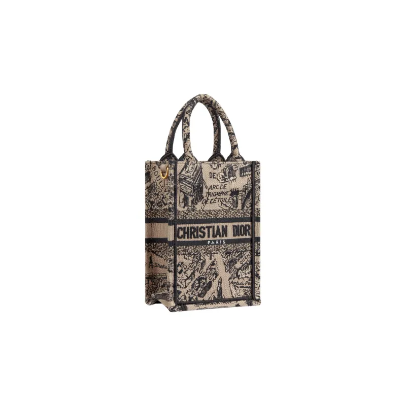 DIOR Embroidery Tote Bag Shopping Bag Cell Phone Pouch Shoulder Bag Crossbody Bag Handbag Mini Women's Beige/Black-2
