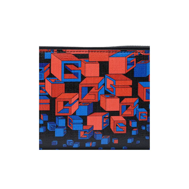 GUCCI Canvas With Leather Wallet Men's Black & Blue & Red-4