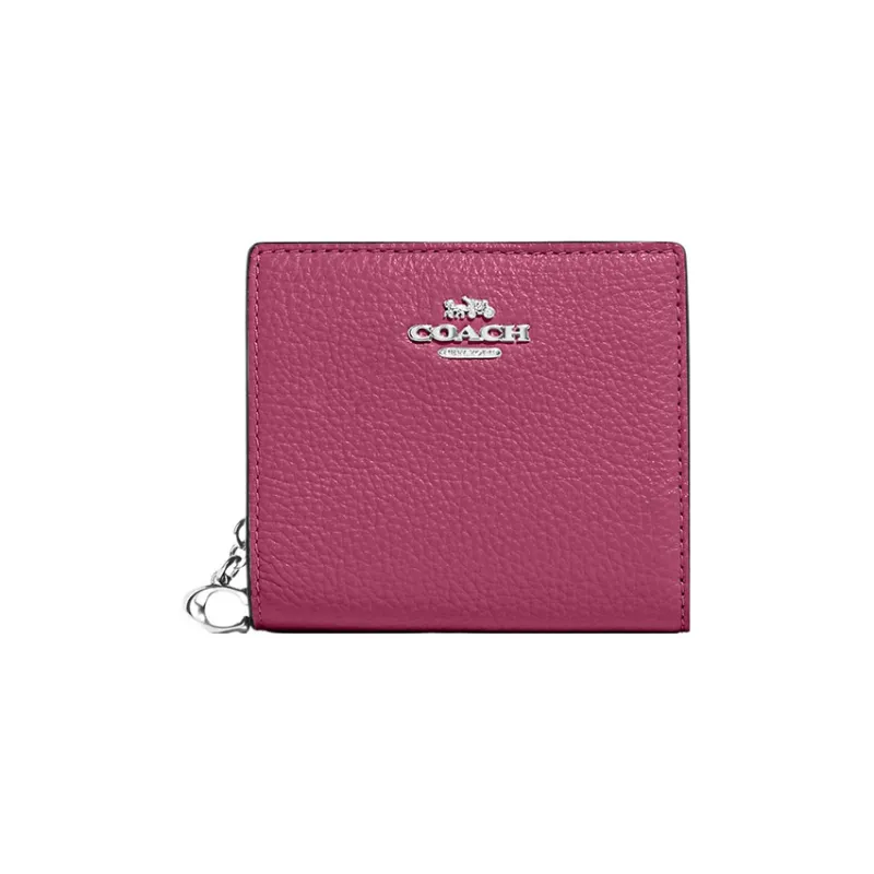 COACH Snap Wallet Pebbled Leather Coin Purses Wallets Women's Light Raspberry-0