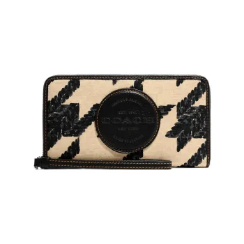 COACH Dempsey Canvas With Pebbled Leather Accents Wrist Bag Wallet Small Size Women's Black White