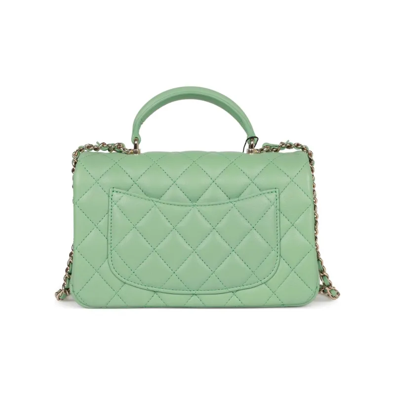 CHANEL Classic Flap CF Sheepskin Handbag, Shoulder Bag, Crossbody Bag Mini Women's Light Green-3