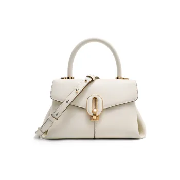 DILAKS Cow Leather Small Square Bag, One Shoulder Handbag Trumpets Women's Milk White