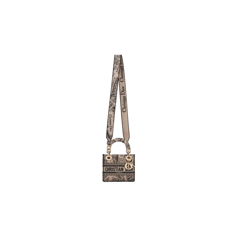DIOR Lady D Lite Embroidery Dior Bag Shoulder Bag Crossbody Bag Handbag Mini Women's Beige/Black-1
