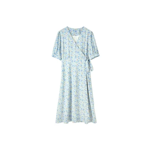 FANQIN Short Sleeved Dresses Women's Blue With Multicolor