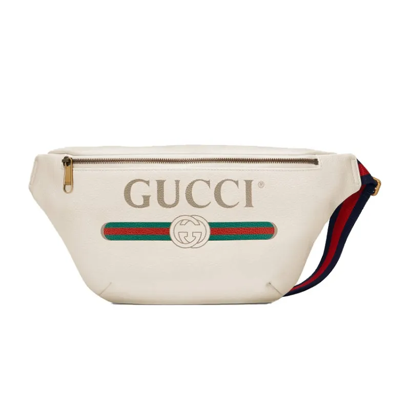 GUCCI Leather Sling Bag, Fanny Pack Large Size Men's White-0
