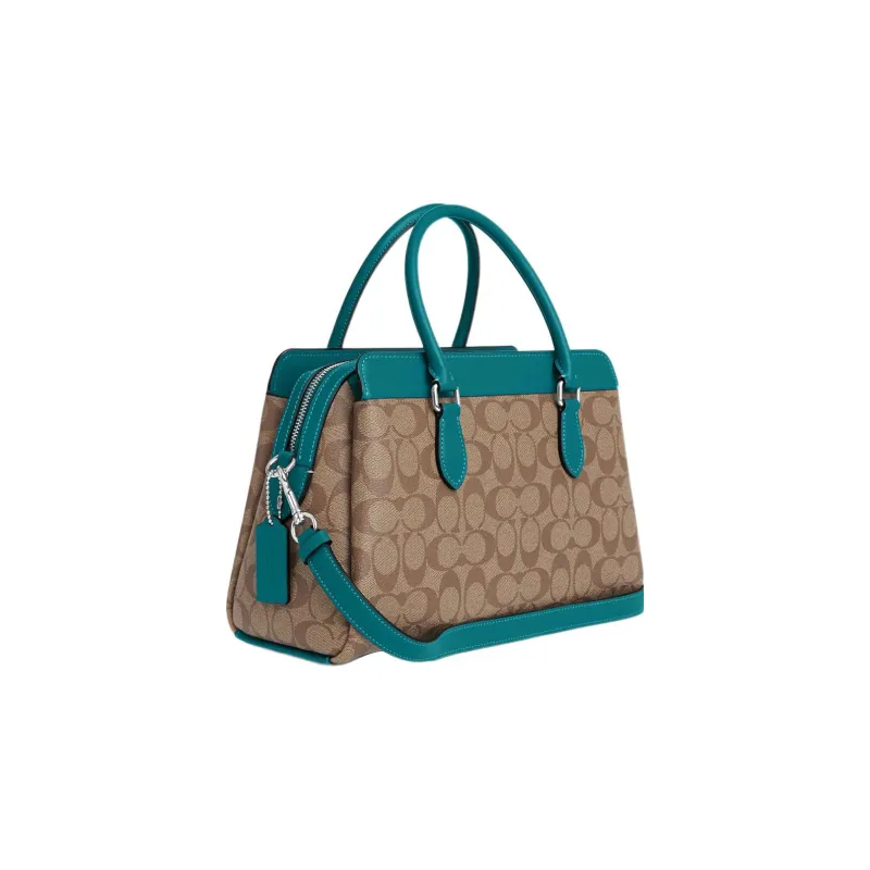 COACH Andy Canvas With Leather Kelly Bag Shoulder Bag Crossbody Bag Handbag Women's Brown/Multicolor Cyan-1