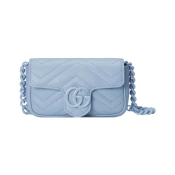 GUCCI Marmont Leather Fanny Pack, Handbag, Shoulder Bag Extra Mini Women's Blue