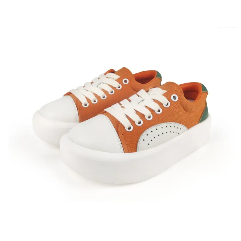 Brilli Pace Lightweight Height Increasing Low Top Canvas Puffy Skateboard Shoes Unisex Orange White Green-1