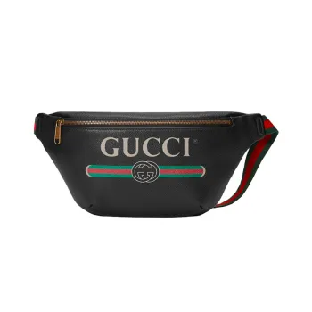GUCCI Leather Sling Bag Fanny Pack Large Size Unisex Black