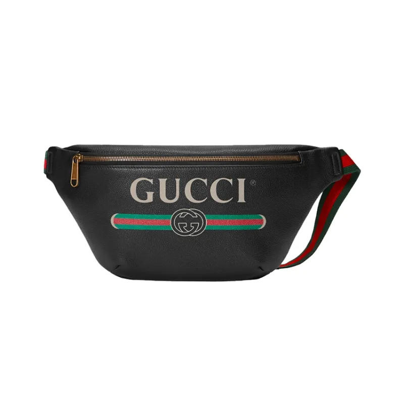 GUCCI Leather Sling Bag Fanny Pack Large Size Unisex Black-0
