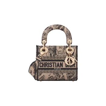 DIOR Lady D Lite Embroidery Dior Bag Shoulder Bag Crossbody Bag Handbag Mini Women's Beige/Black