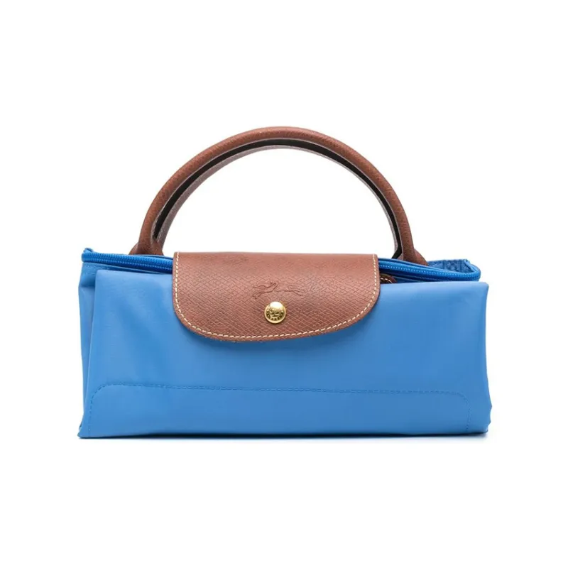 LONGCHAMP Le Pliage Calfskin Detail Handbag Luggage Bag Travel Bag Medium Size Men's Blue-2