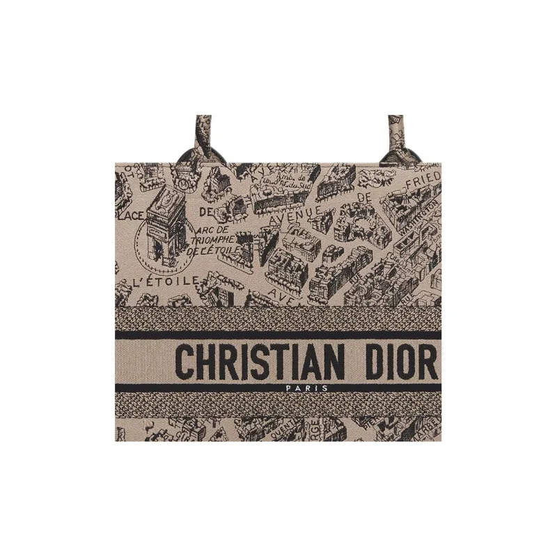 DIOR BookTote Embroidery Tote Bag Shopping Bag Handbag Large Size Women's Beige/Black-3