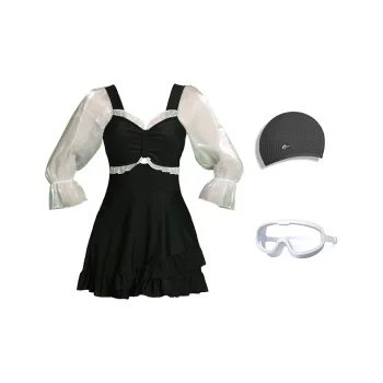 LEACCO Swimming Sets Polyamide Polyester Elastane Pool Women's Black White