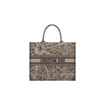 DIOR BookTote Embroidery Tote Bag Shopping Bag Handbag Large Size Women's Beige/Black