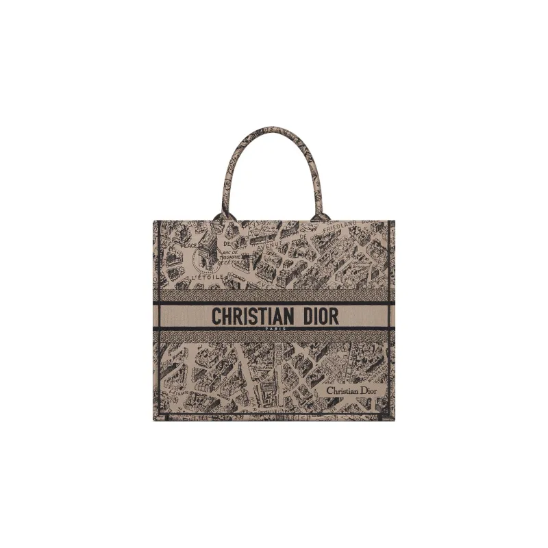 DIOR BookTote Embroidery Tote Bag Shopping Bag Handbag Large Size Women's Beige/Black-0