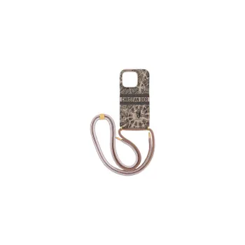 DIOR DiorTravel Calfskin IPHONE 14 PRO Cell Phone Pouch Women's Beige & Black