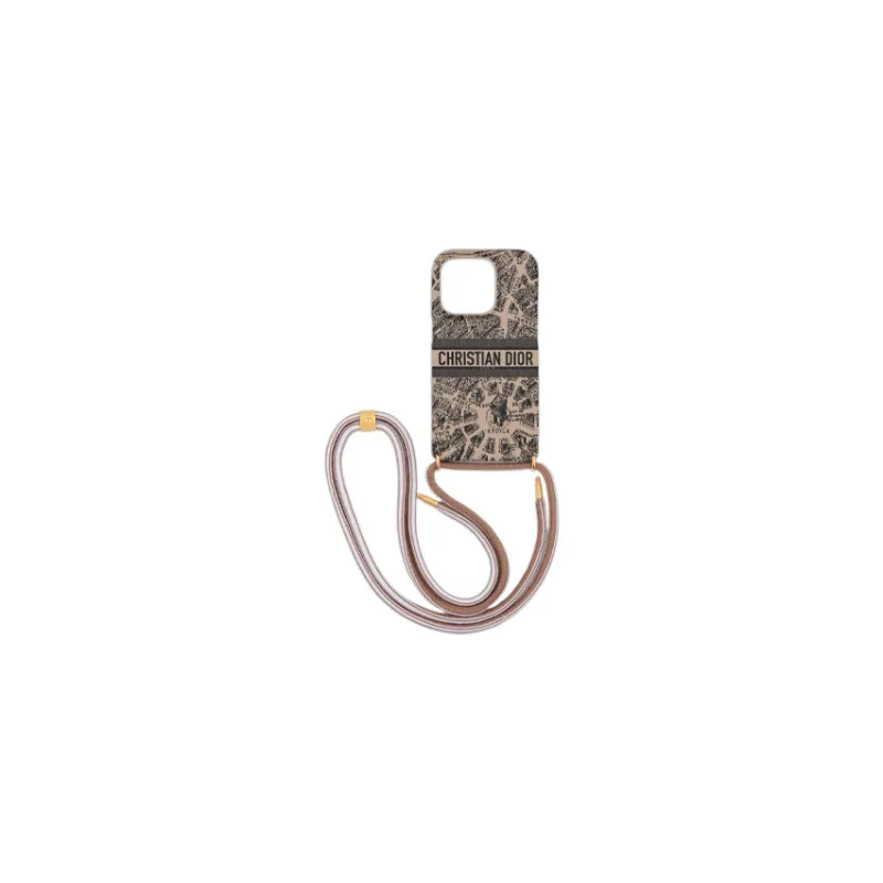 DIOR DiorTravel Calfskin IPHONE 14 PRO Cell Phone Pouch Women's Beige & Black-0