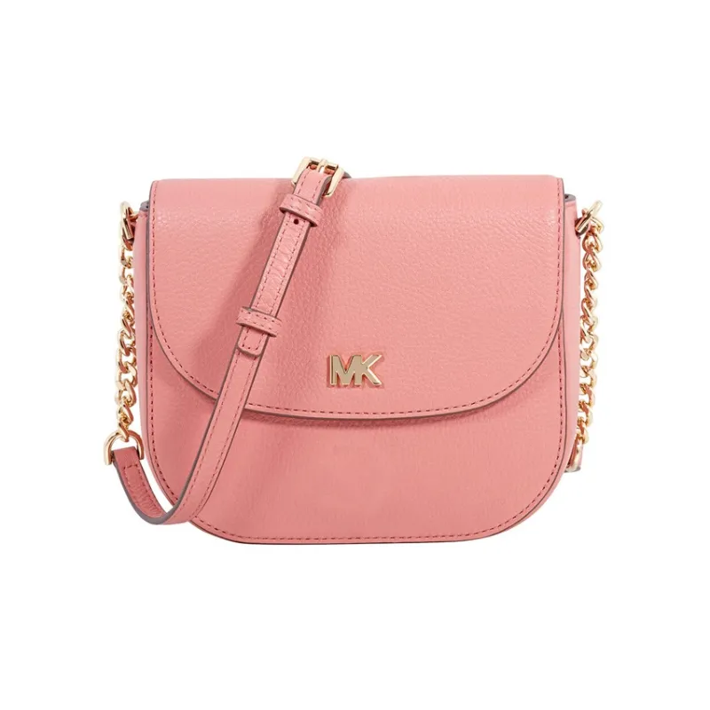 MICHAEL KORS Mott Litchi Grain Leather Saddle Bag Crossbody Shoulder Bag Women's Pink-0