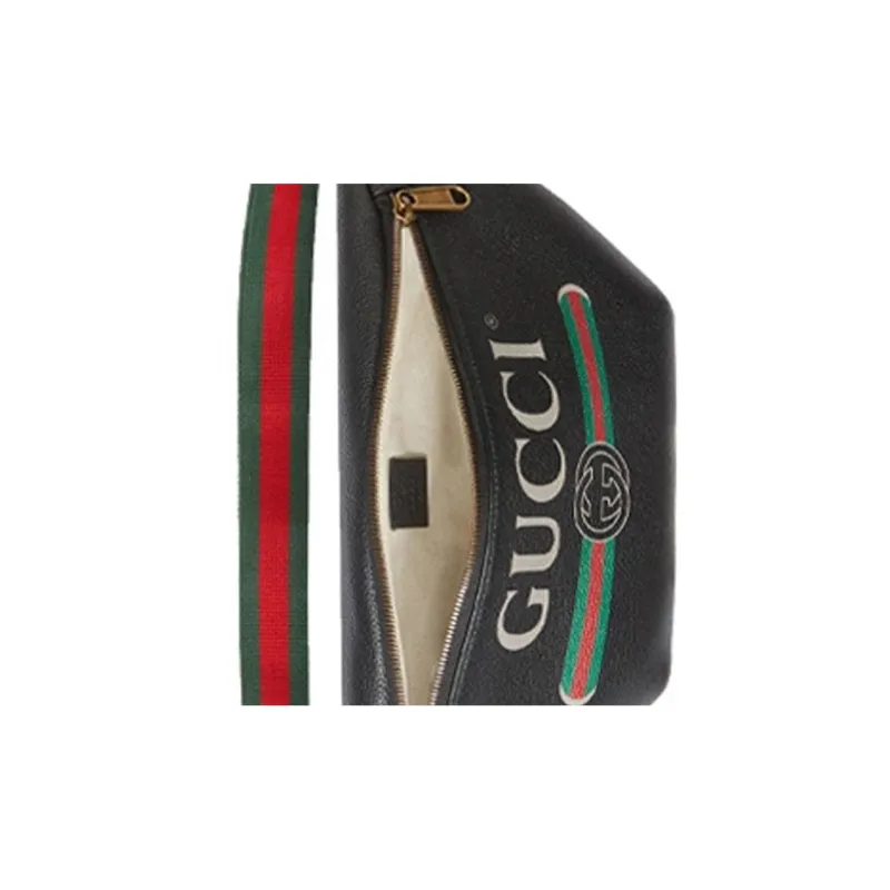 GUCCI Leather Sling Bag Fanny Pack Large Size Unisex Black-7
