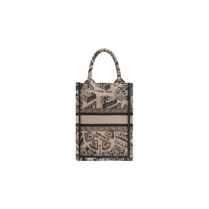 DIOR Embroidery Tote Bag Shopping Bag Cell Phone Pouch Shoulder Bag Crossbody Bag Handbag Mini Women's Beige/Black-3
