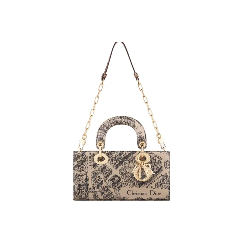 DIOR Lady D-JOY Cow Leather Dior Bag Shoulder Bag Crossbody Bag Handbag Small Size Women's Beige/Black-2