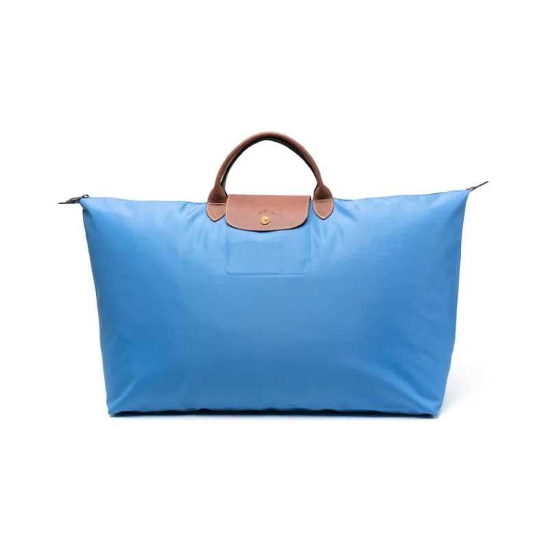 LONGCHAMP Le Pliage Calfskin Detail Handbag Luggage Bag Travel Bag Medium Size Men's Blue-0