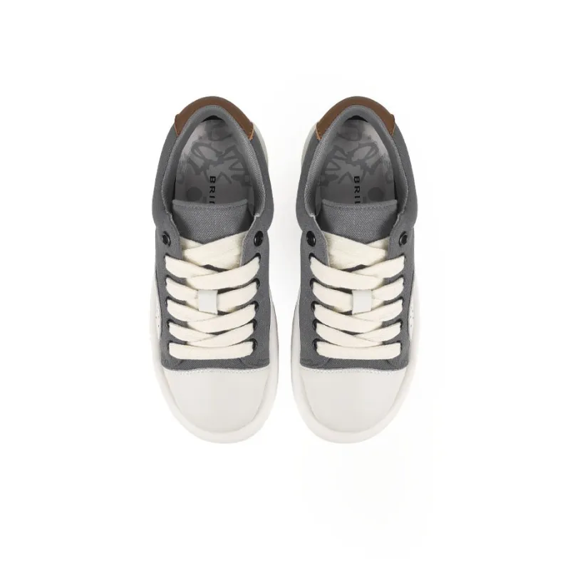 Brilli Pace Gray And White Panda Lightweight Height Increasing Low Top Canvas Puffy Skateboard Shoes Unisex Gray Brown-3