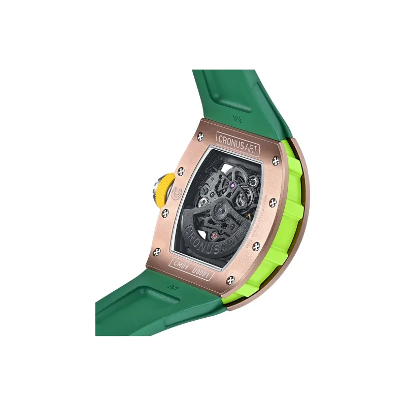 CRONUSART Automatic Mechanical Movement Rubber Strap Watch Men's Watches Cut-Out Dial-3