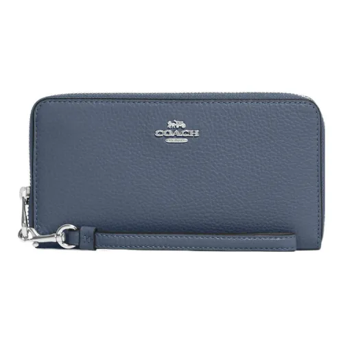 COACH Zip Around Leather Clutches Wallets Women's Dark Blue