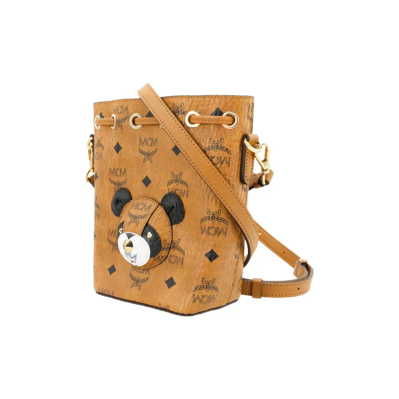 MCM Artificial Leather Bucket Bag, Shoulder Bag, Crossbody Bag, Handbag Mini Women's Brown/Cognac-1