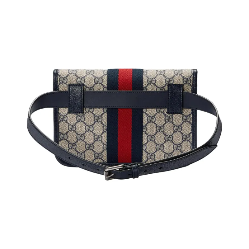 GUCCI Ophidia Canvas With Leather Trim Canvas Bag Shoulder Crossbody Bag Fanny Pack Men's Blue/Beige-3