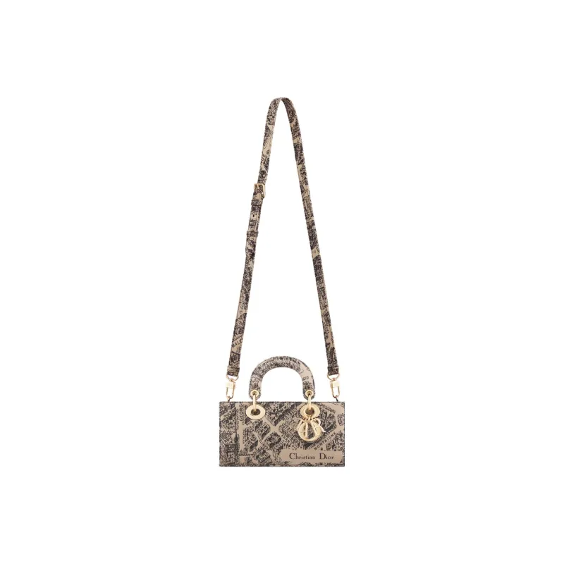 DIOR Lady D-JOY Cow Leather Dior Bag Shoulder Bag Crossbody Bag Handbag Small Size Women's Beige/Black-4