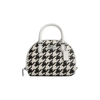 COACH Sydney Coated Canvas With Leather Dome Bag Shoulder Bag Crossbody Bag Handbag Small Size Women's Black White