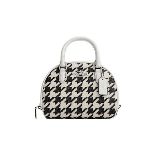 COACH Sydney Coated Canvas With Leather Dome Bag Shoulder Bag Crossbody Bag Handbag Small Size Women's Black White
