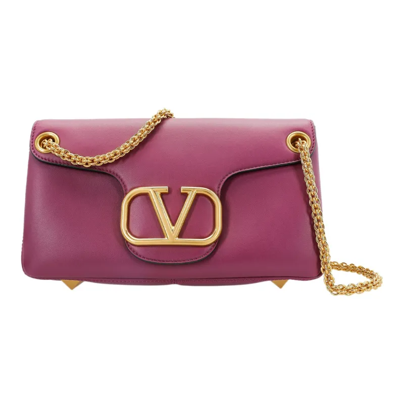 Valentino Cow Leather Baguette Bag Shoulder Bag Crossbody Bag Shoulder Handbag Women's Purple-0
