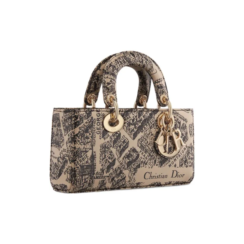 DIOR Lady D-JOY Cow Leather Dior Bag Shoulder Bag Crossbody Bag Handbag Small Size Women's Beige/Black-1