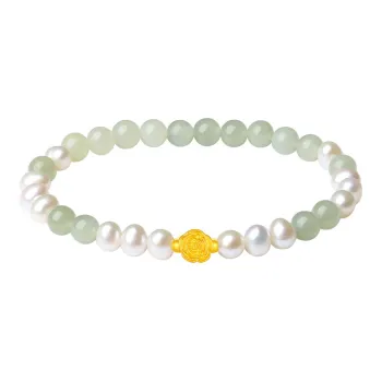 LOVING Freshwater Pearl Hetian Jade Bracelets Women's Pale Greenish-White Jade