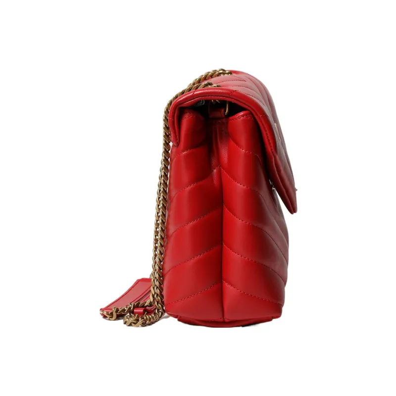 SAINT LAURENT LOULOU Calfskin Portable Crossbody Bag Shoulder Bag Women's Red-2